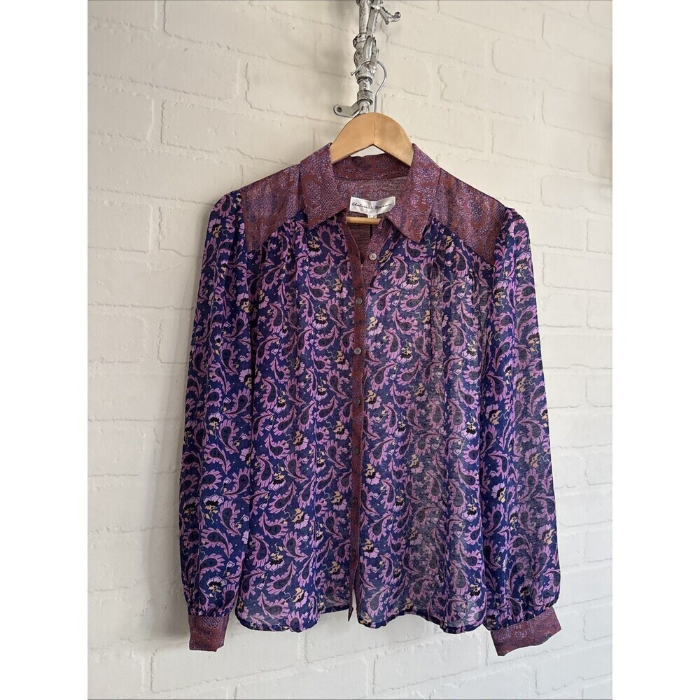 Chelsea & Theodore Blouse Medium Polyester Floral Reptile Paisley Print NEW